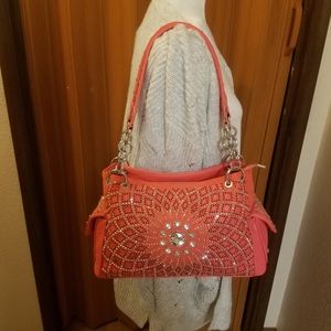 HANDBAG EXPRESS CORAL RHINESTONE SHOULDER BAG